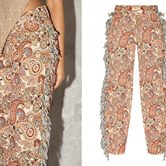 NWT PLT ORANGE AZTEC PRINTED JACQUARD TWILL TASSEL SIDE PANTS - Picture 2 of 4